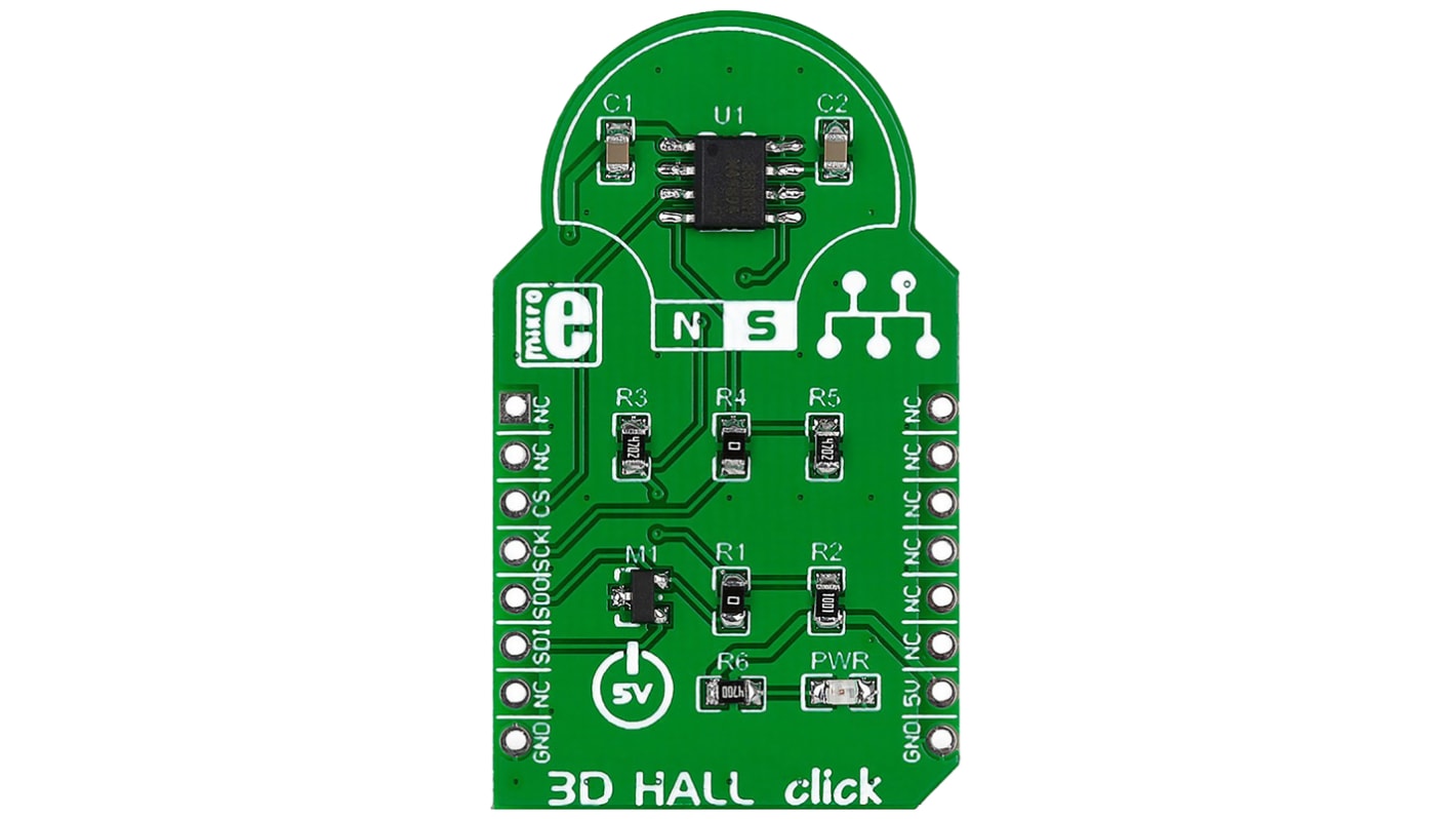 Hallova sonda, klasifikace: Deska mikroBus Click for MLX90333 3D Hall Click MIKROE-1987, MikroElektronika
