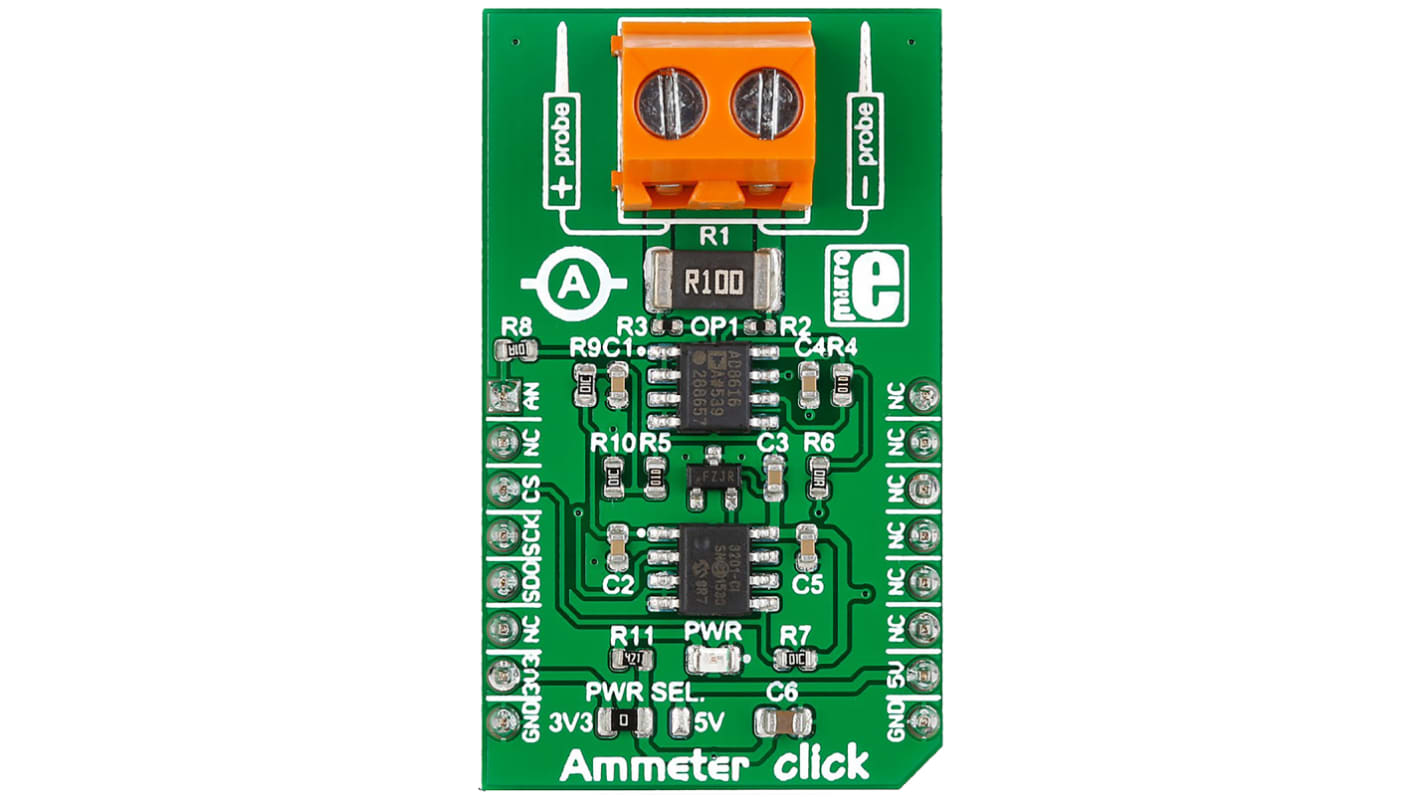 MikroElektronika Ammeter click, 电流测量 扩展板, AD8616, MAX6106, MCP3201芯片