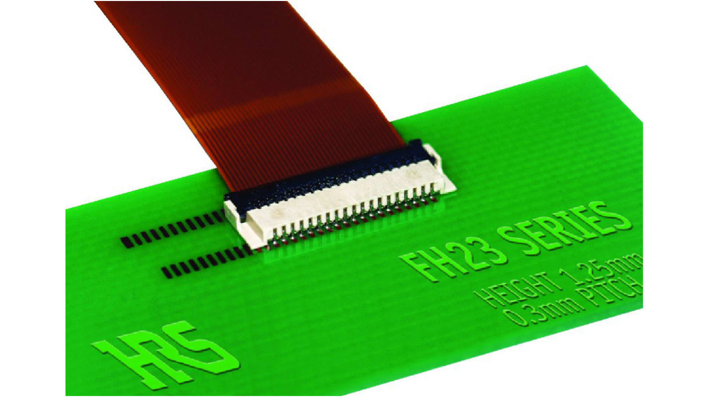Hirose FPC连接器, 母座, 61p, 0.3mm间距, 双排, SMT安装, 直向, 300mA, 30 V 交流, FH23系列