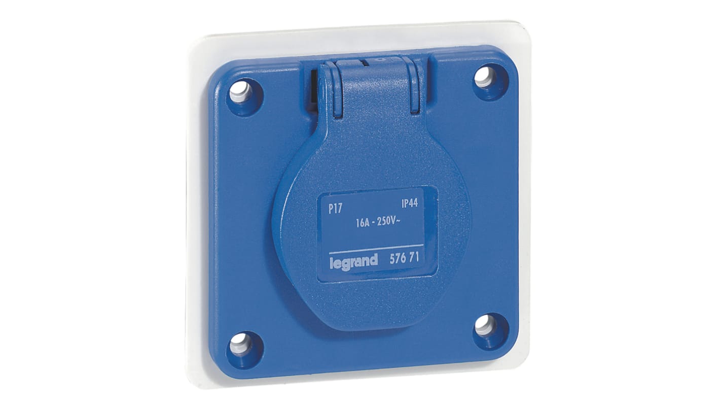 Legrand IP44 Blue Panel Mount 2P + E Industrial Power Socket, Rated At 16A, 230 V