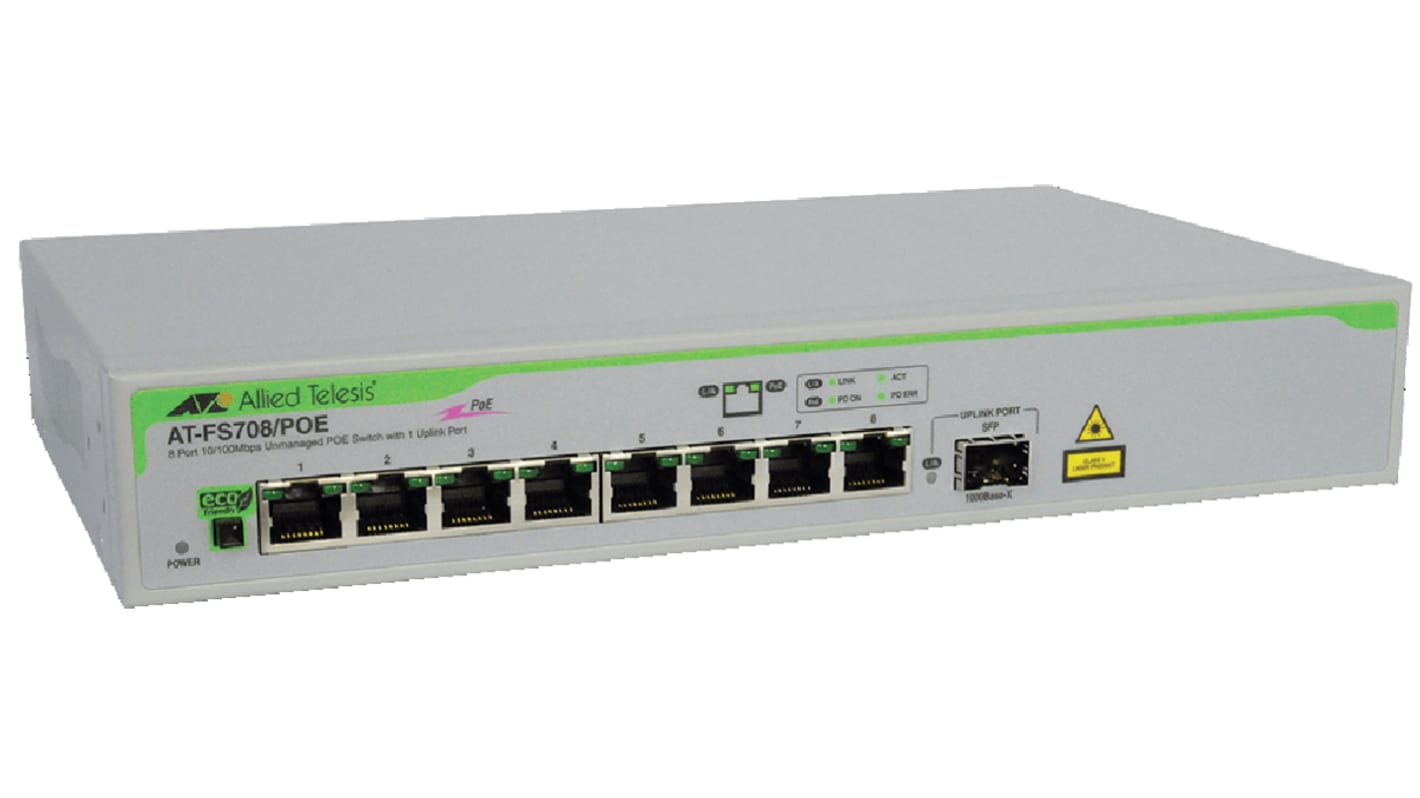 Switch Ethernet Allied Telesis Sobremesa, montaje en rack, 9 puertos, 10/100Mbit/s, 8 RJ45, 1 SFP