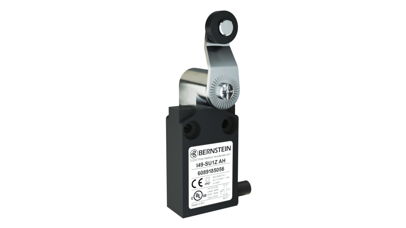 Bernstein AG I49 Series Plunger Roller Lever Limit Switch, NO/NC, IP67, SPST, Plastic Housing
