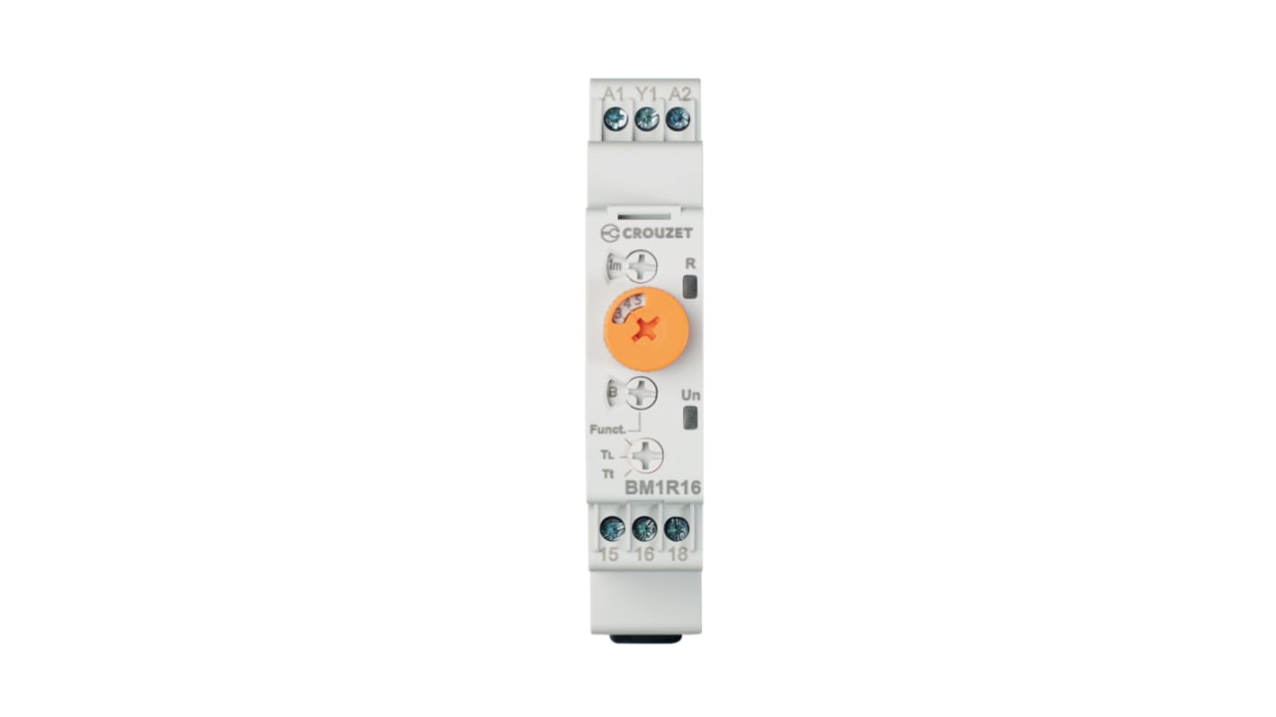 Crouzet Syr-Line Series DIN Rail Mount Timer Relay, 12 → 240V ac/dc, 1-Contact, 0.5 s → 10days, SPDT