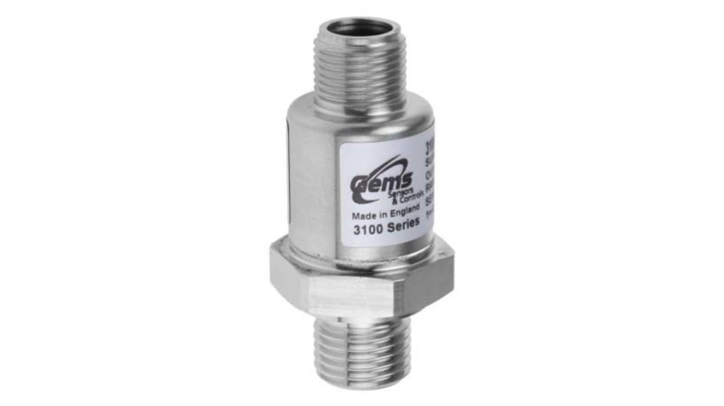 Gems Sensors 3100 Series Pressure Sensor, 0bar Min, 10bar Max, Analogue Output, Relative Reading