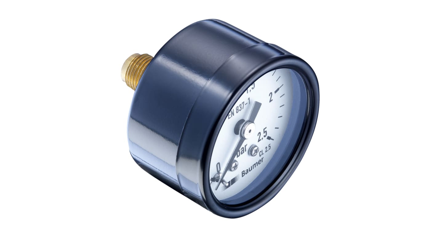 Bourdon Analogue Pressure Gauge 10bar Back Entry 40mm Outside Diameter