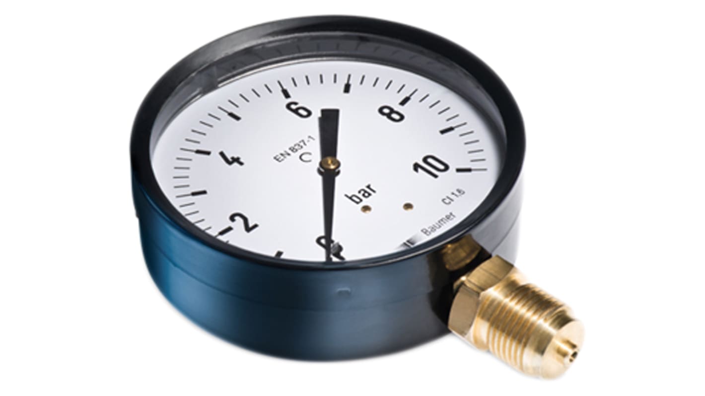 Bourdon G 1/4 Analogue Pressure Gauge 10bar Bottom Entry 50mm Outside Diameter