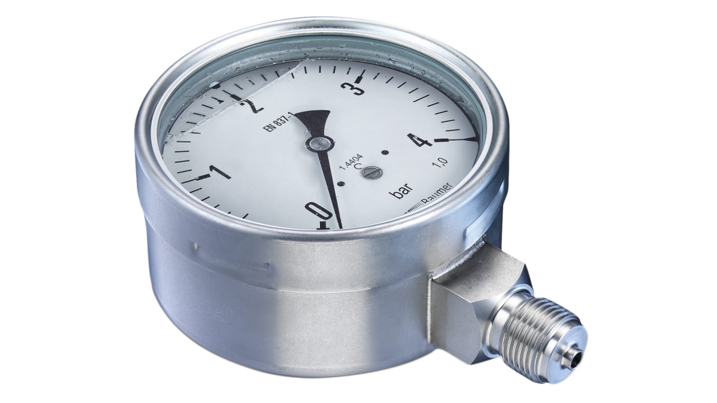 Bourdon Analogue Pressure Gauge 10bar Bottom Entry 100mm Outside Diameter, UKAS