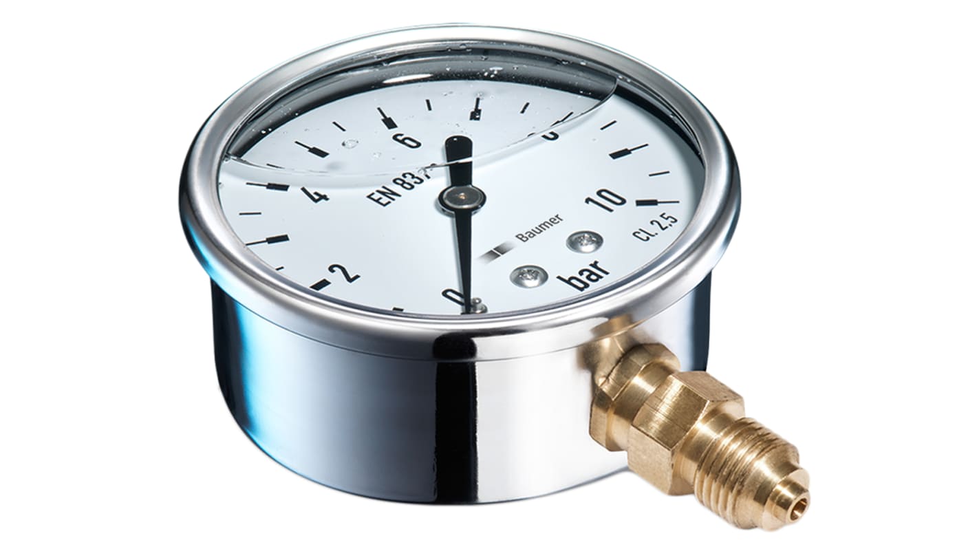 Bourdon G 1/4 Analogue Pressure Gauge 4bar Bottom Entry 63mm Outside Diameter, With RS Calibration