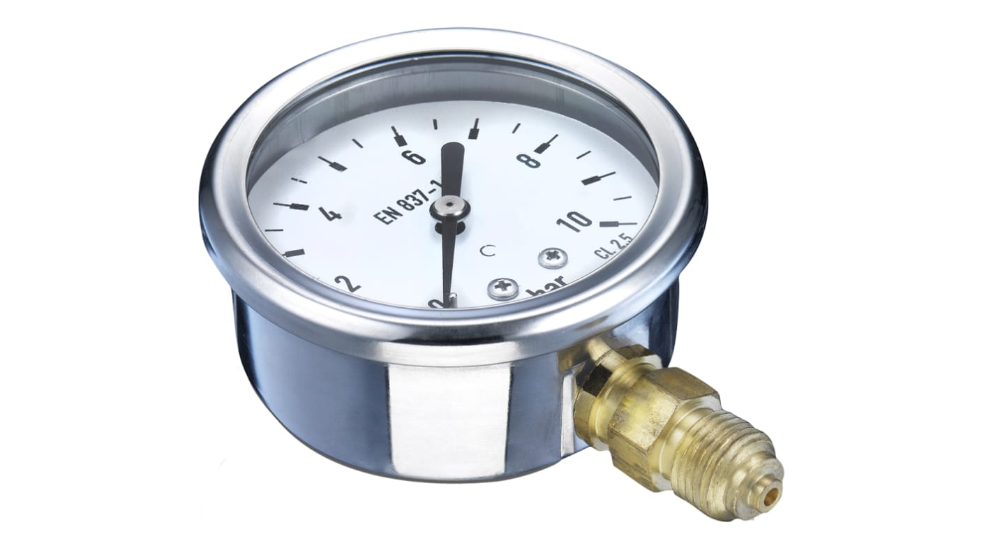 Bourdon G 1/4 Analogue Pressure Gauge 0bar Bottom Entry 63mm Outside Diameter