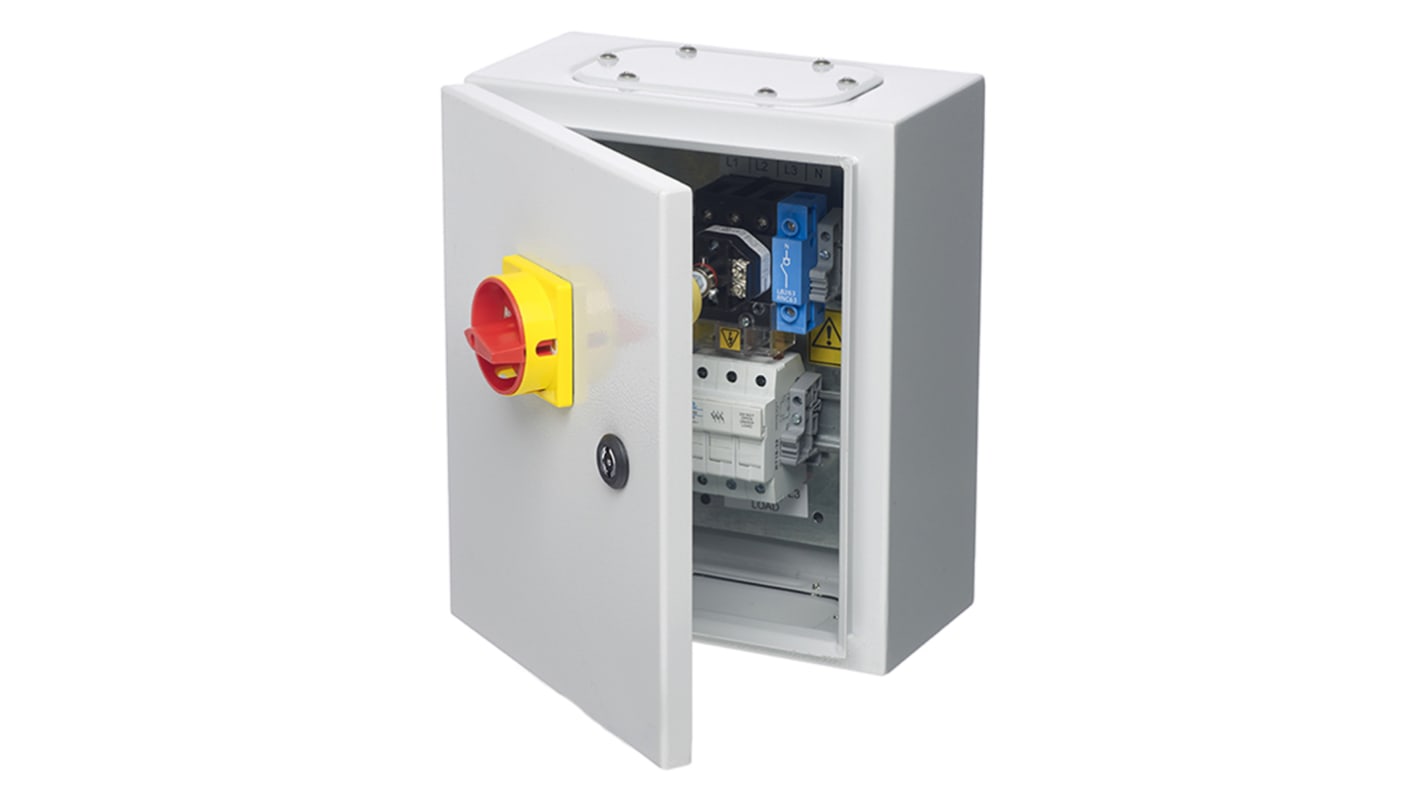 RS PRO 32A三相隔离开关, 3P极, 690V, 面板安装, 可挂锁, 红色把手