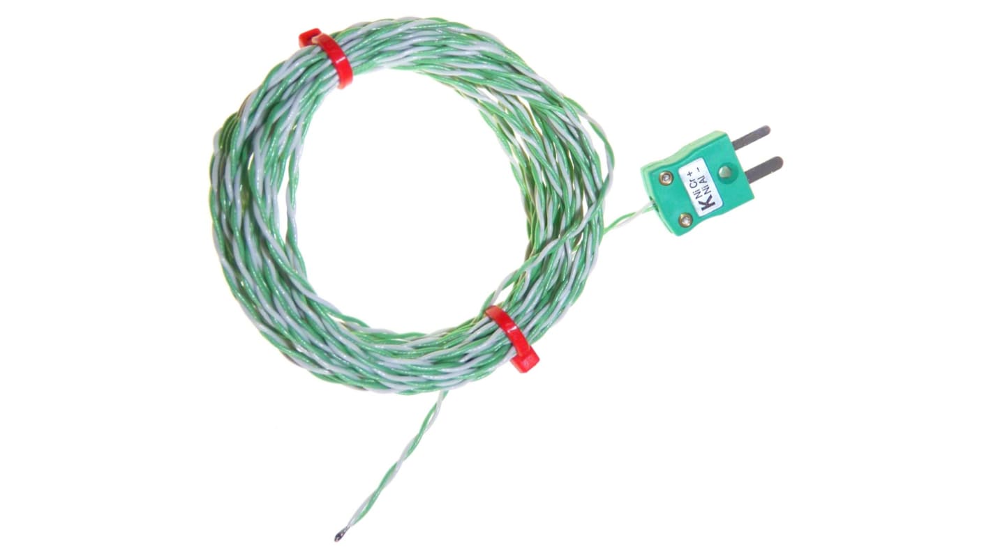 Termocoppia a giunzione esposta tipo K, Ø sonda 1/0.5mm, lungh. sonda 5m, +250°C