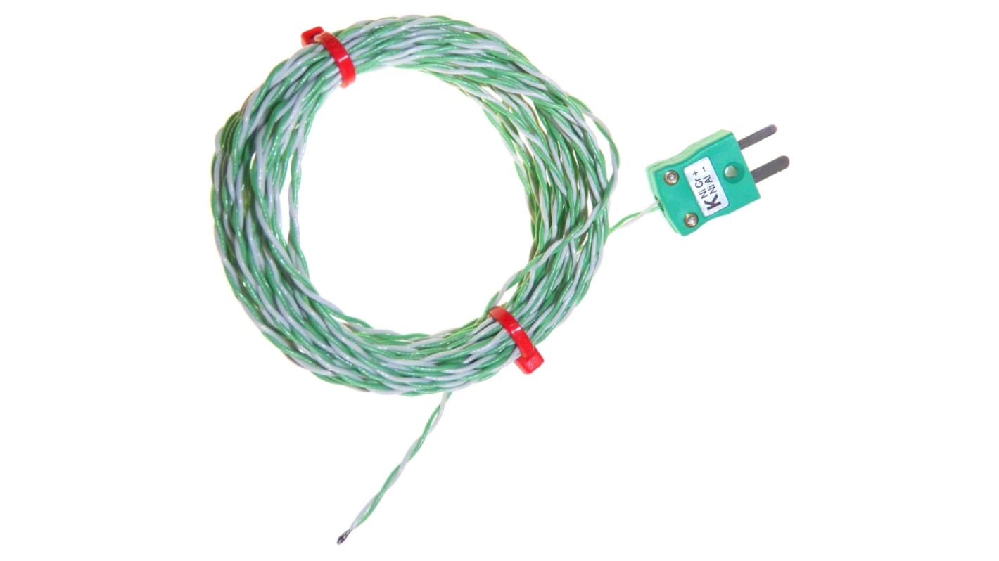 RS PRO Type K Exposed Junction Thermocouple 10m Length, 1/0.5mm Diameter → +250°C