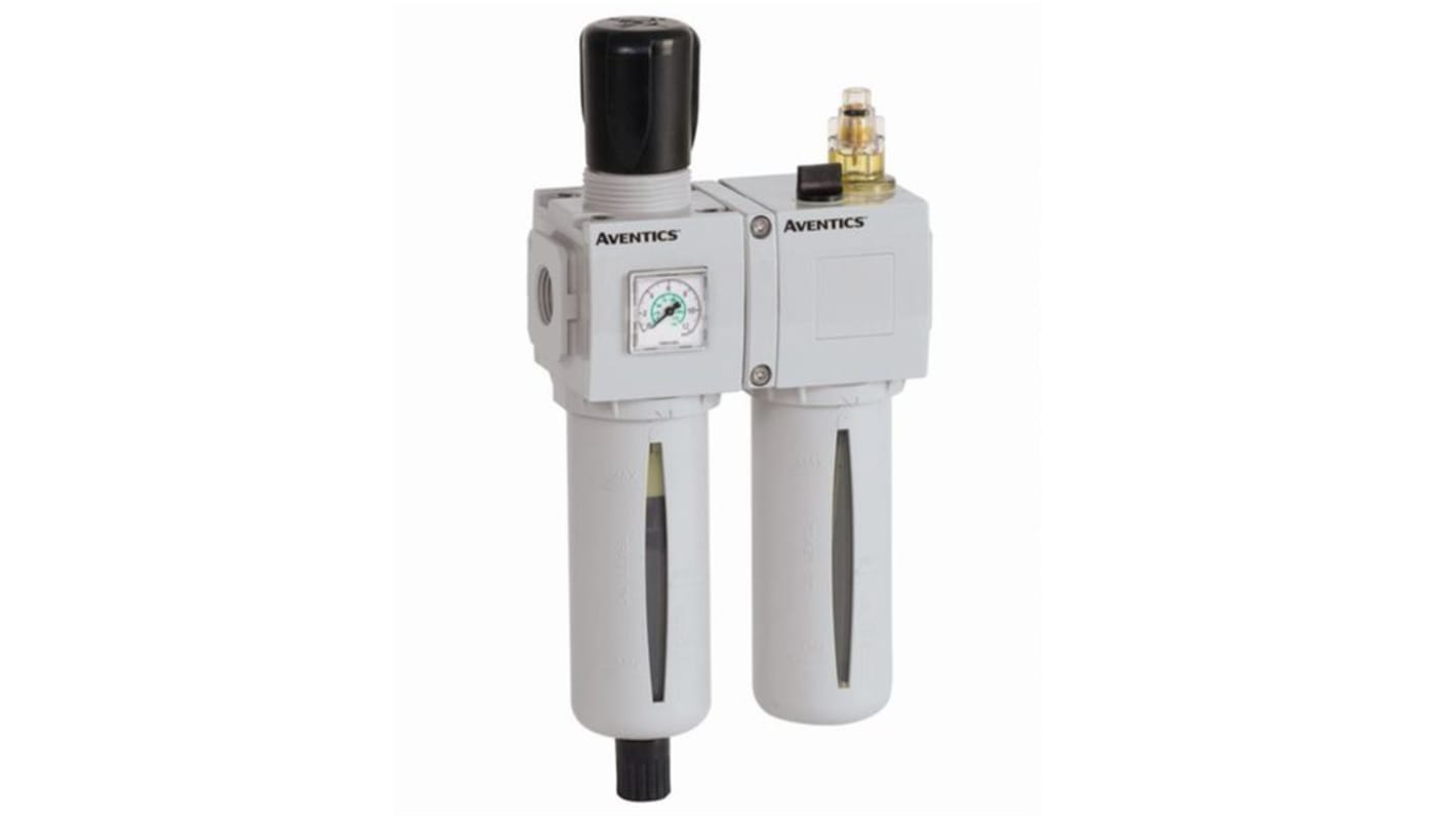 EMERSON ? AVENTICS G 1/4 FRL, Manual, Semi Automatic Drain, 25μm Filtration Size - With Pressure Gauge