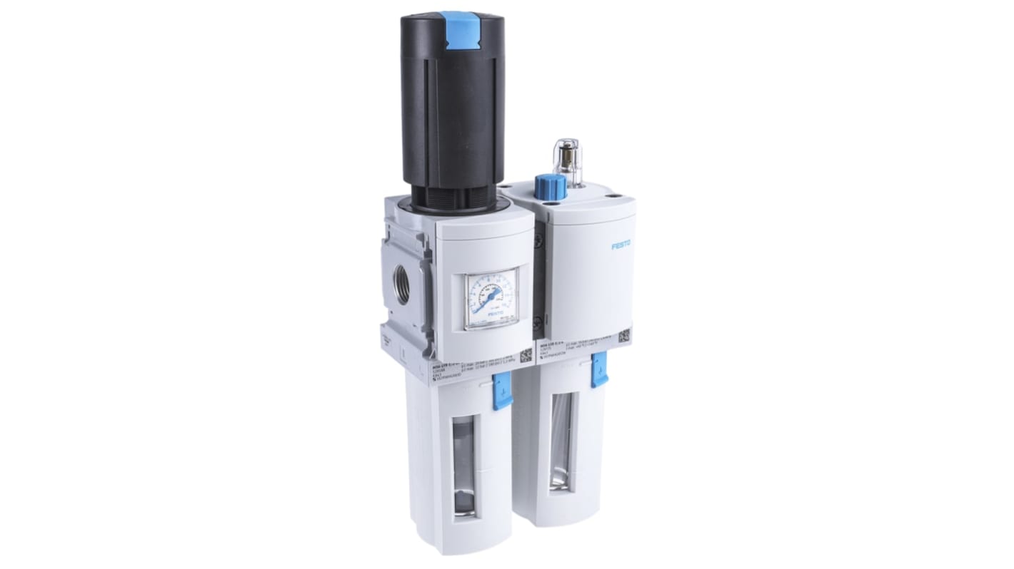 Festo 带压力表气动三联件, G 1/2接口, 最大20 bar, 手动排水, 最低-10°C, 40μm过滤精度