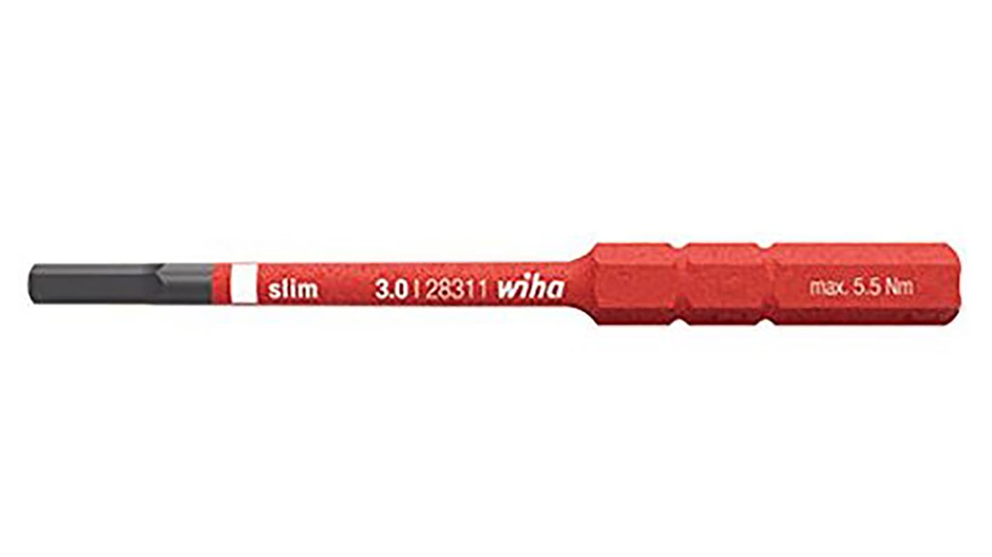 Wiha Hexagon Screwdriver Bit, 3 mm Tip, Hex Drive