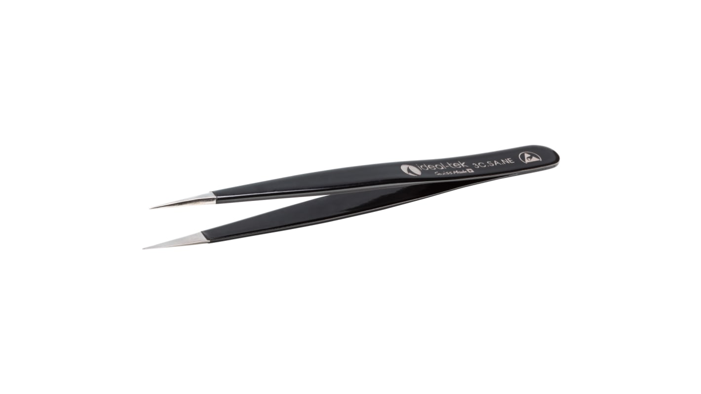 ideal-tek 110 mm, Polyester (Handle), Stainless Steel (Body), Sharp, ESD Tweezers