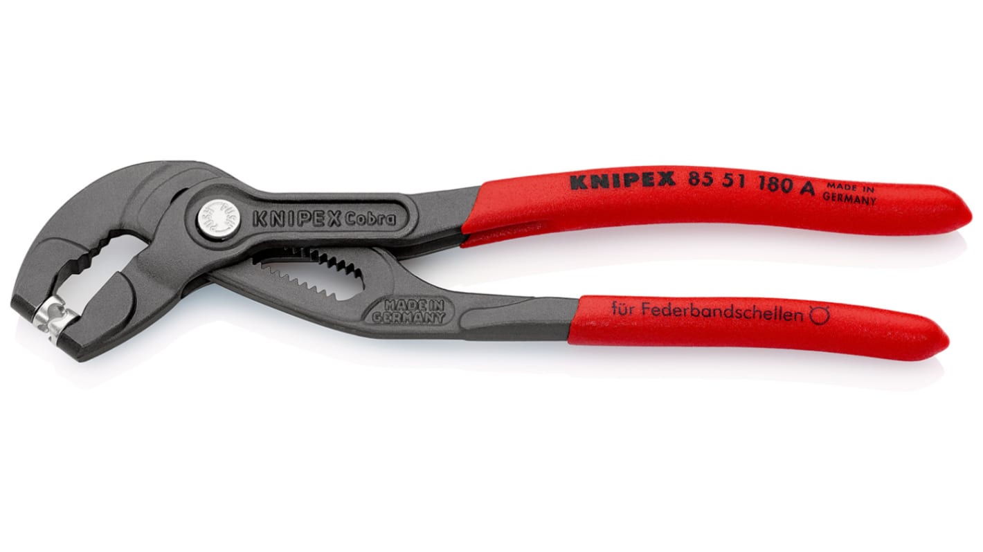 Knipex Tömlőbilincs fogó 180 mm, Króm vanádium elektromos acél, befogó hossz: 50mm Nem