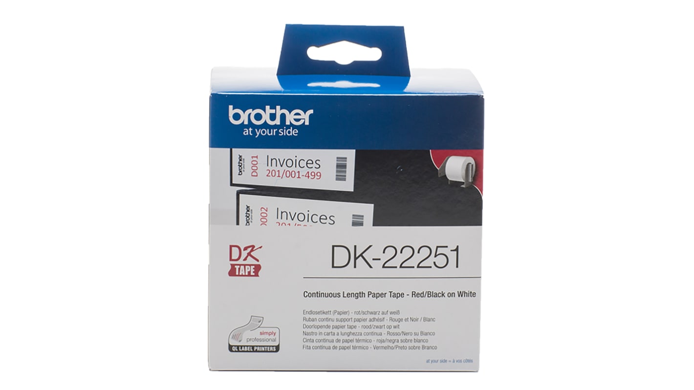 Brother White Black, Red Print Label Roll, 62mm Width, 1 Roll Qty