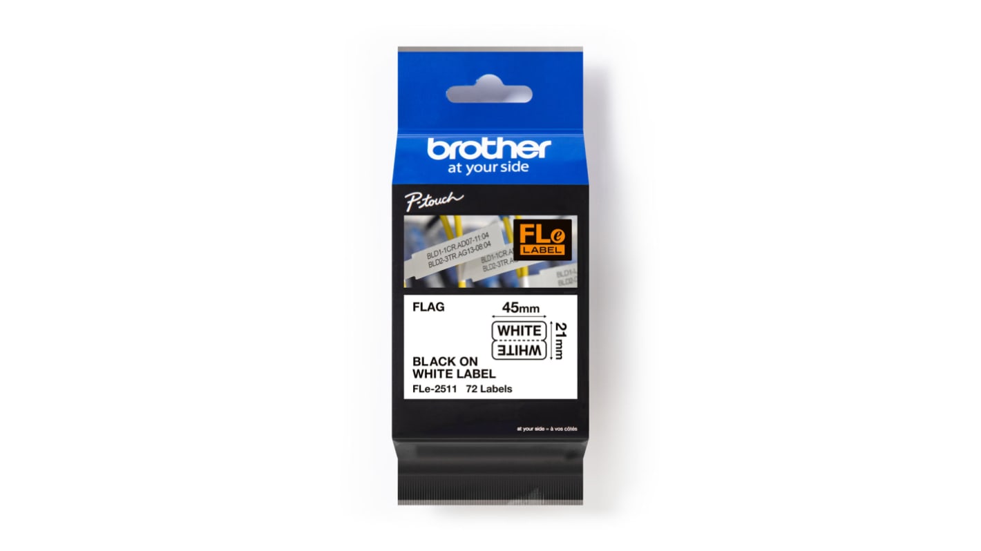 Brother Black on White Label Printer Tape, 45 mm Width, 45mm Label Length, 21mm Label Width