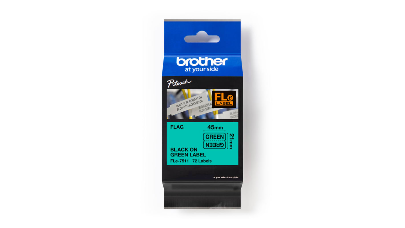 Brother Black on Green Label Printer Tape, 45 mm Width, 45mm Label Length, 21mm Label Width