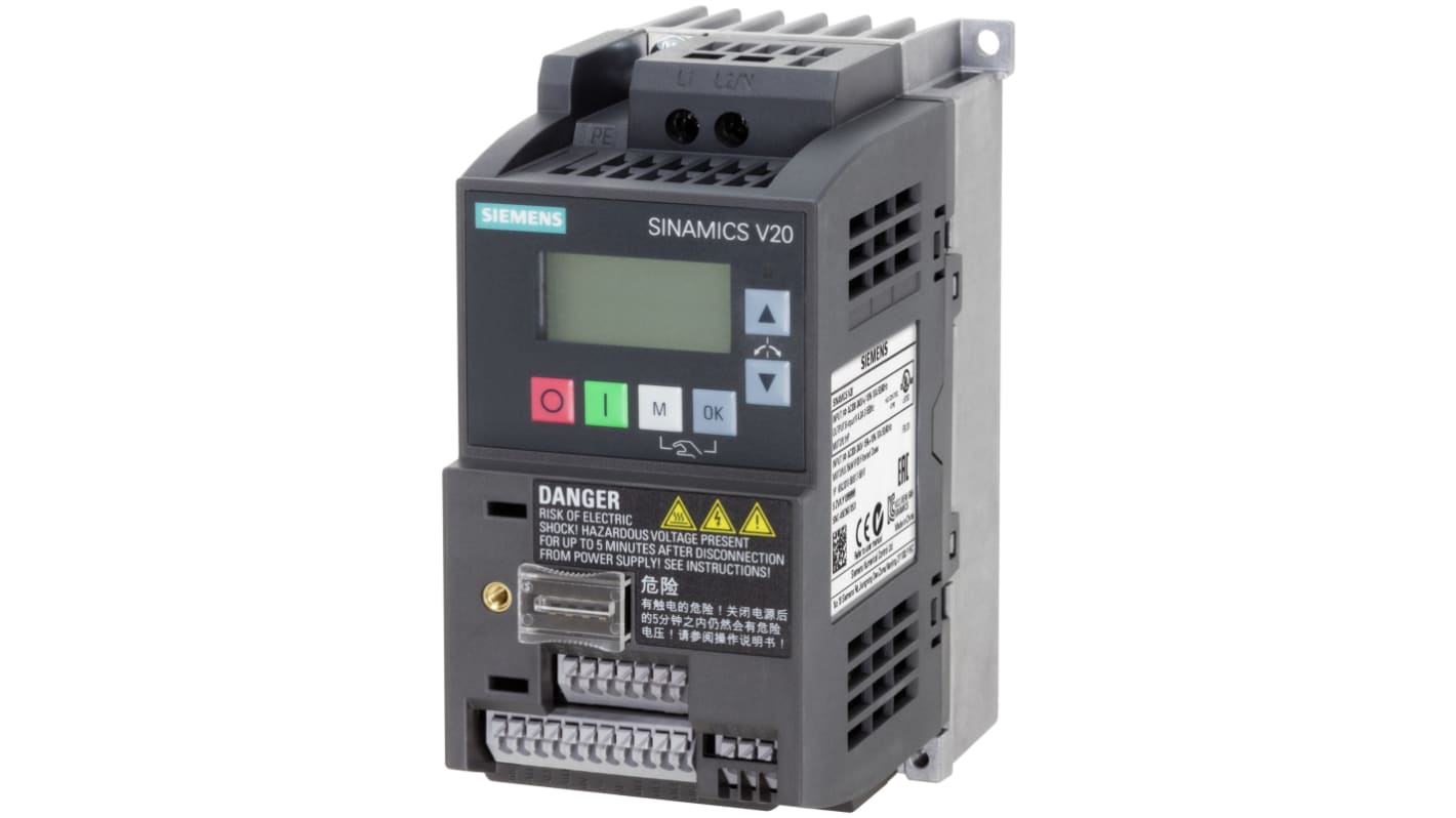 Siemens Inverter Drive, 0.55 kW, 1 Phase, 230 V ac, 3.2 A, SINAMICS V20 Series