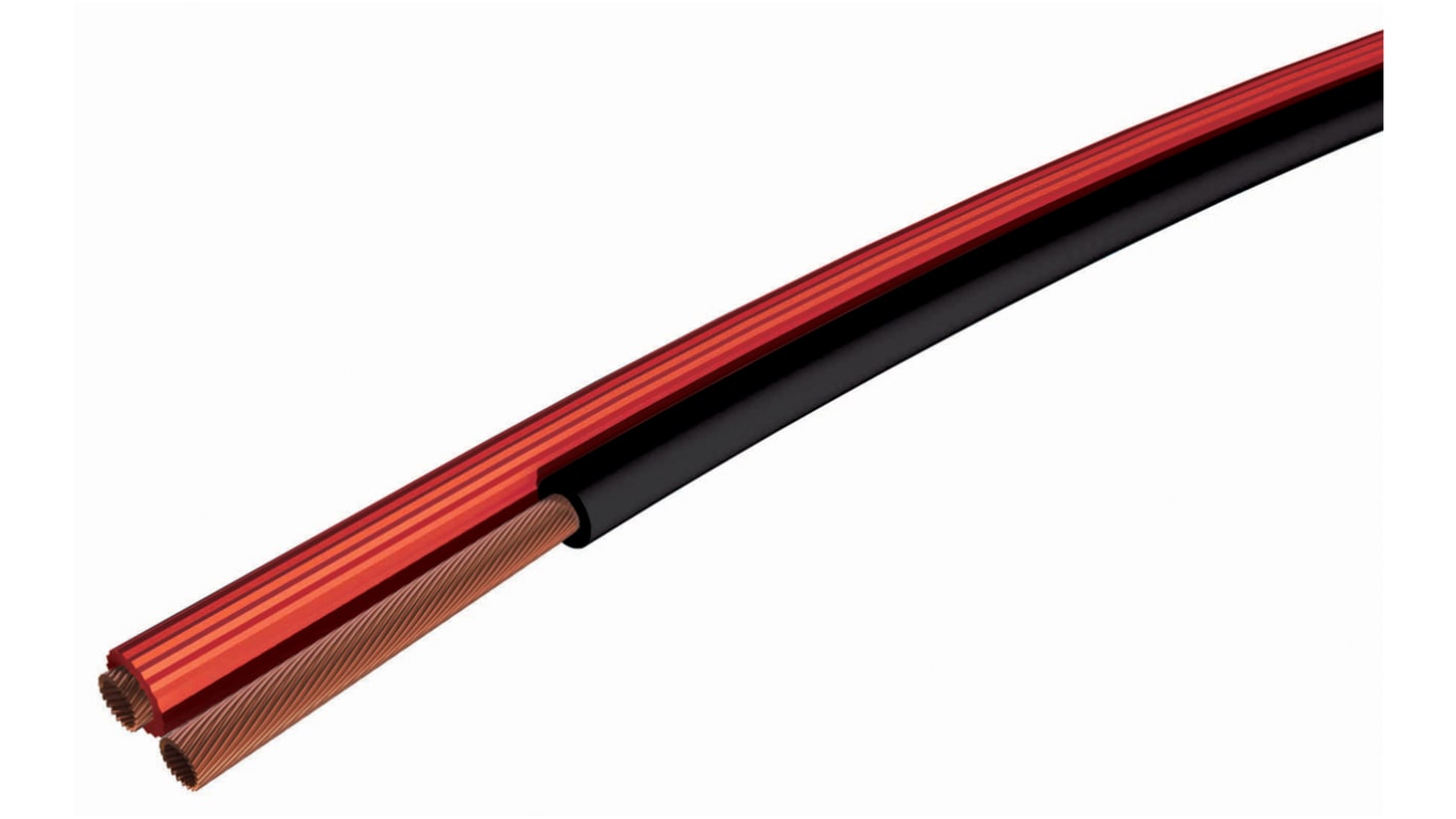 RS PRO 2 Core Speaker Cable, 0.75 mm² CSA, 2.10 x 4.2mm od, 100m, Black/Red