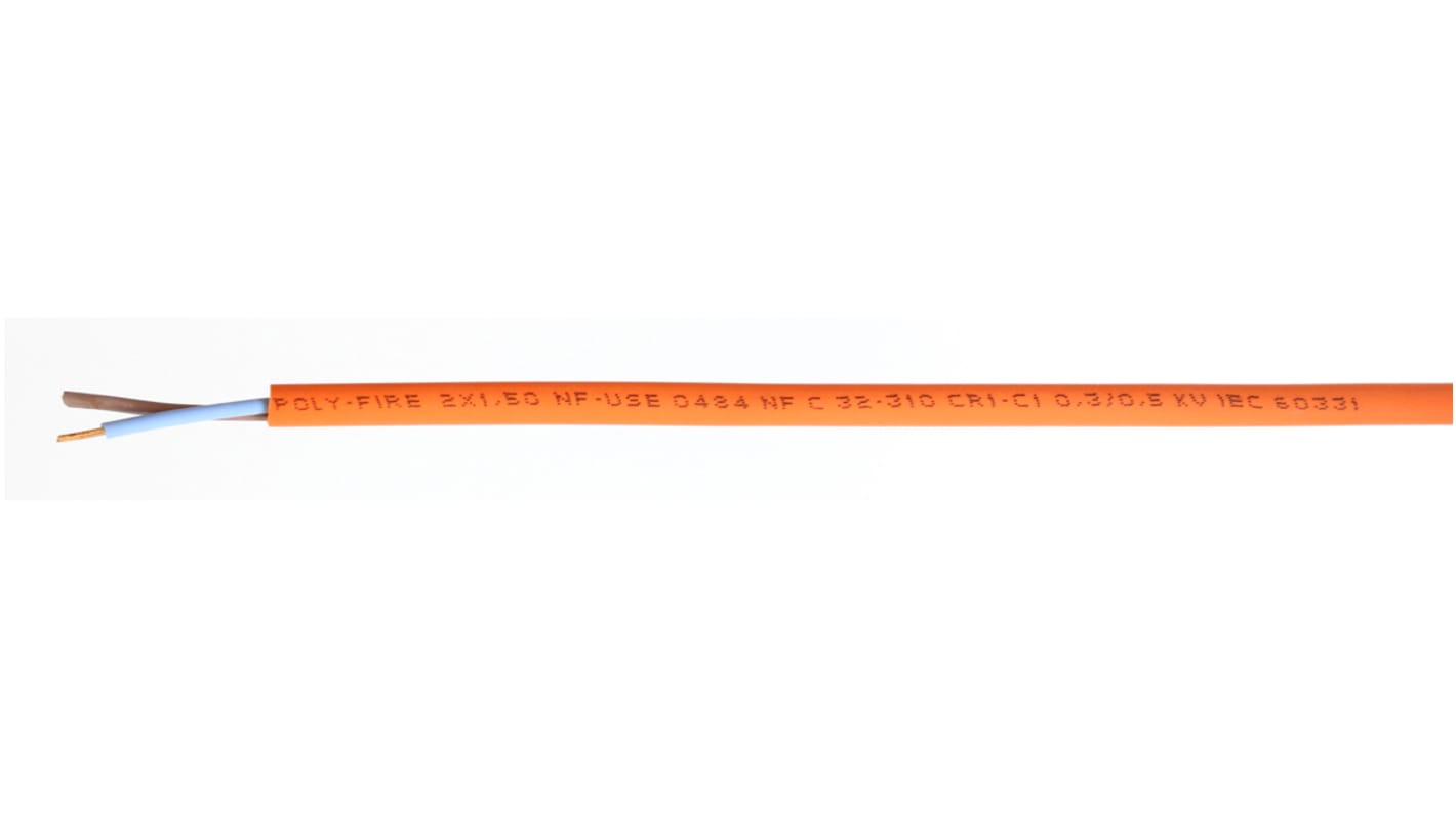 RS PRO, CR1/C1, 100m 2 Core, Orange Polyolefin Power Cable +90°C
