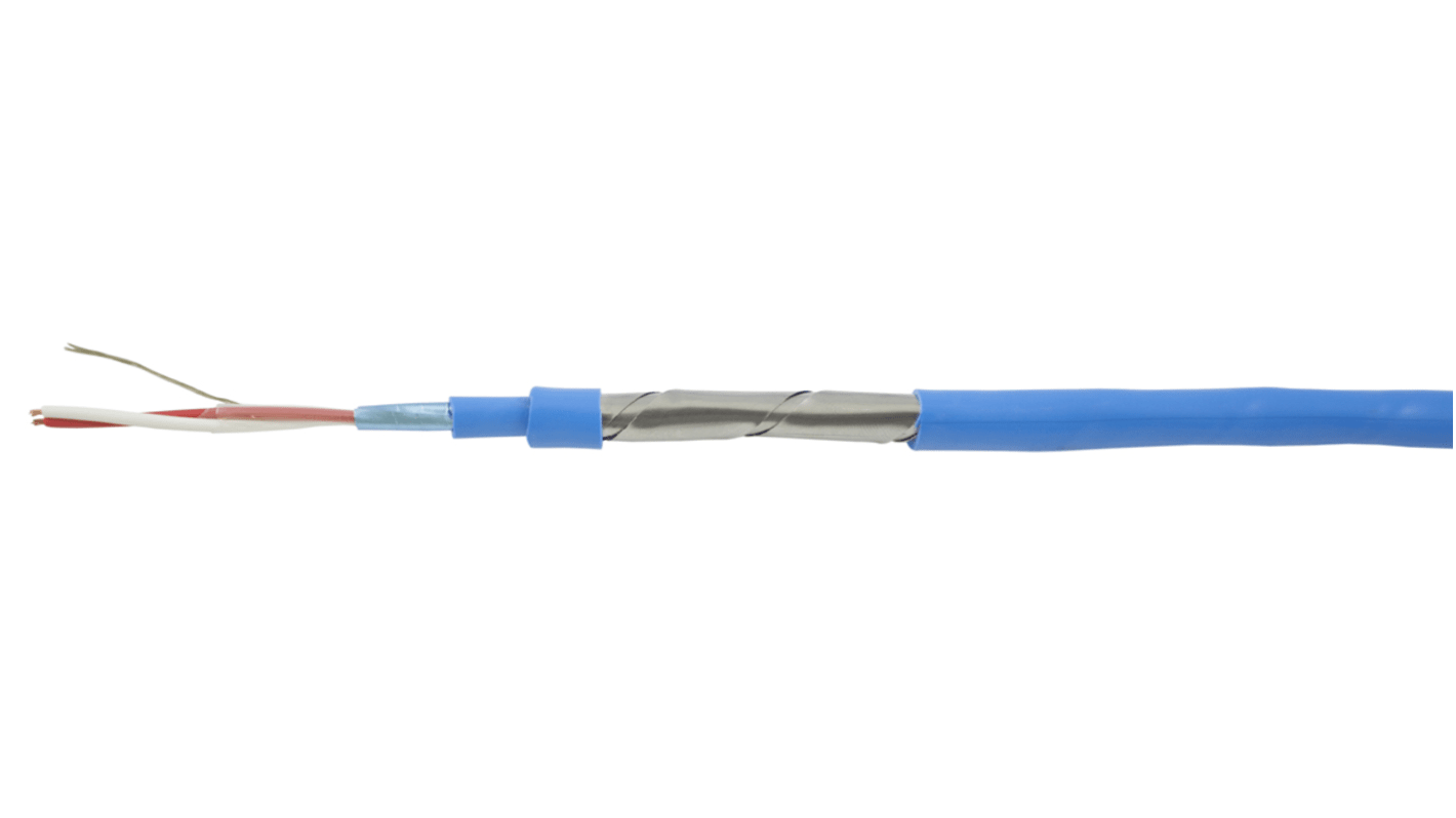 RS PRO Twin Twisted Data Cable, 1 Pairs, 0.88 mm², 2 Cores, Screened, 100m, Blue Sheath