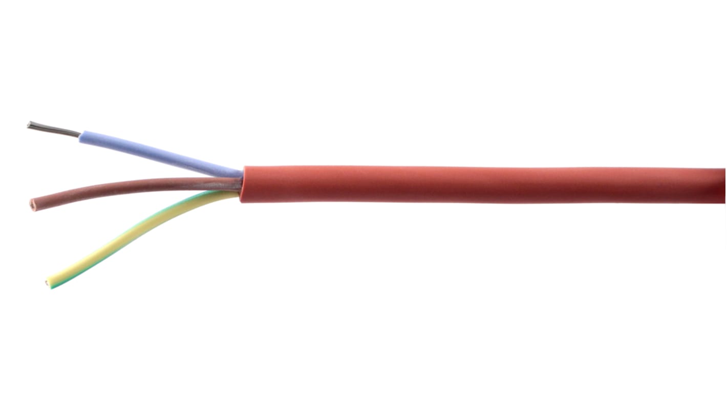 RS PRO 2 Core Power Cable, 1.5 mm², 50m, Brown/Red Silicone Sheath, 300 V, 500 V