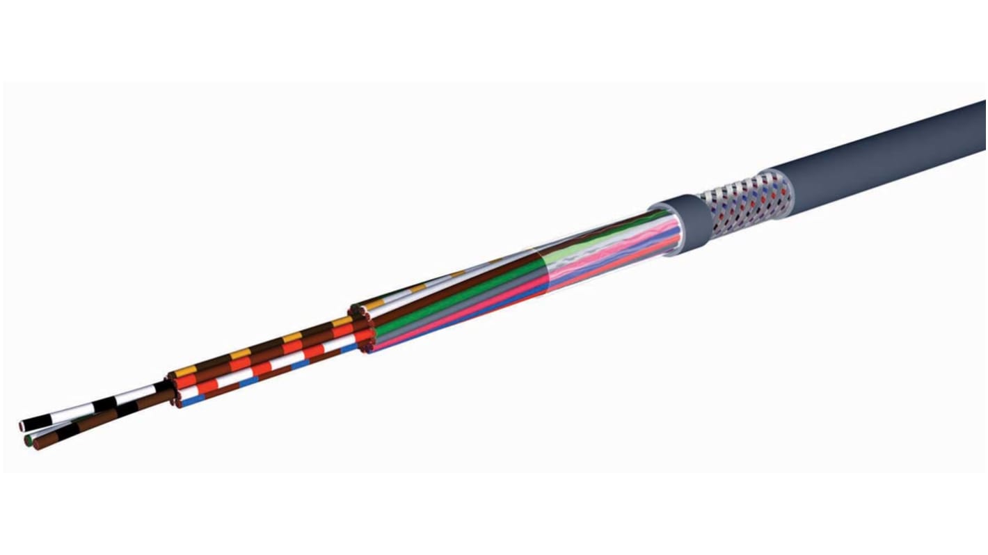 RS PRO Data Cable, 2 Cores, 1.0 mm², Screened, 17AWG, 100m, Screened Shield, LiYCY Cable