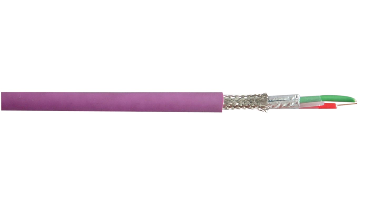 RS PRO Bus Datenkabel, 2-adrig x 0,64 mm² Violett, 100m, 22 AWG, Kupfergeflecht verzinnt