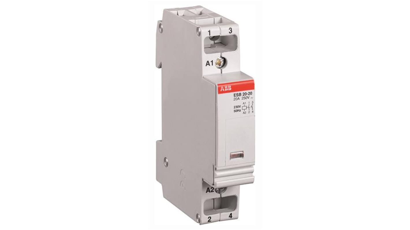 ABB ESB20-02 ESB Contactor, 24 V ac Coil, 2-Pole, 20 A, 1.1 kW, 2NC, 24 V @ 50 Hz, 28 V @ 60 Hz