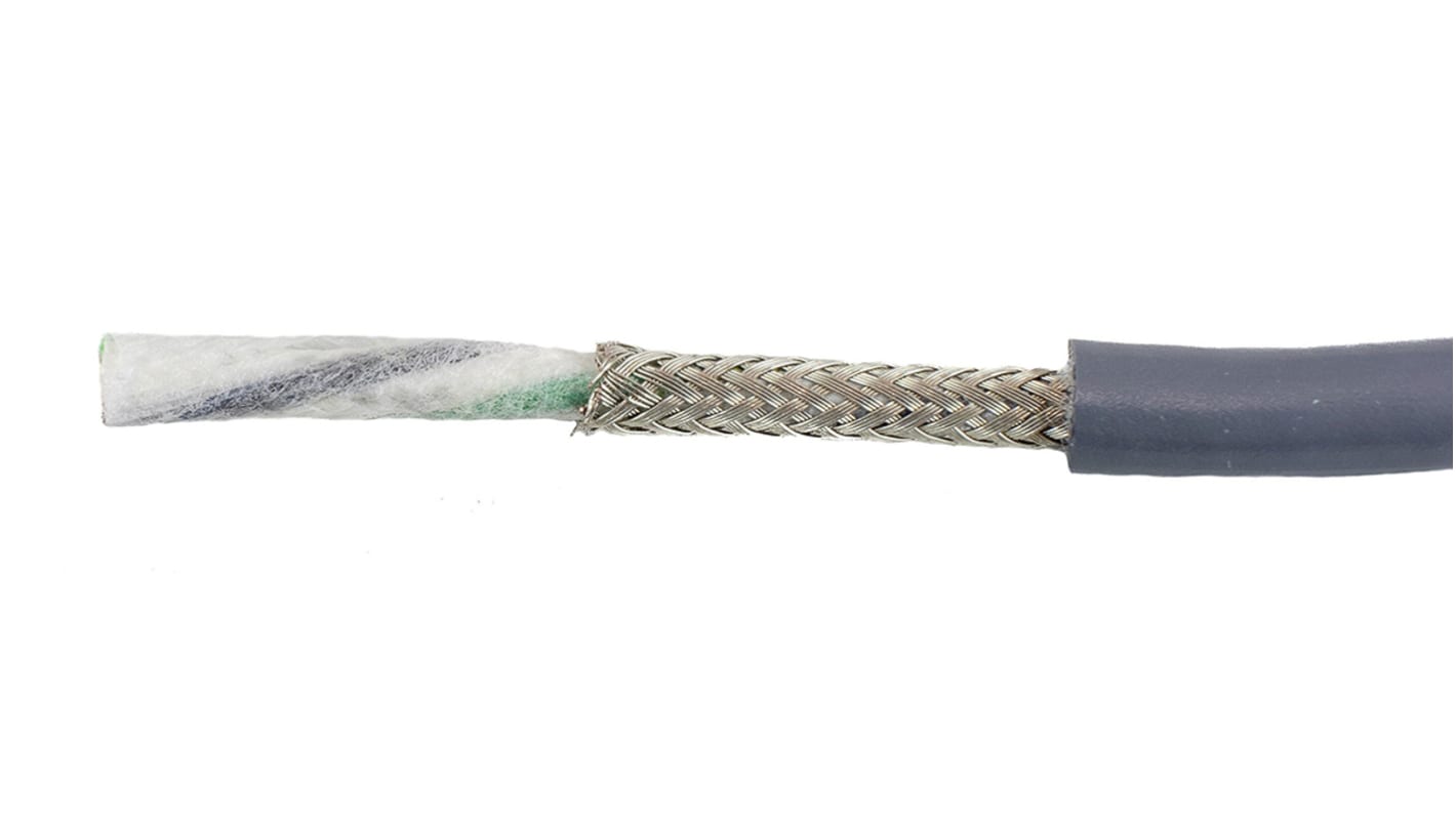Alpha Wire Ecogen Ecoflex PUR Control Cable, 2 Cores, 0.52 mm², ECO, Screened, 30m, Grey PUR Sheath, 20 AWG