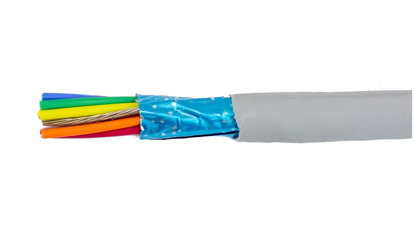 Alpha Wire Ecogen Ecocable Mini Control Cable, 10 Cores, 0.15 mm², ECO, Screened, 30m, Grey mPPE Sheath, 26 AWG