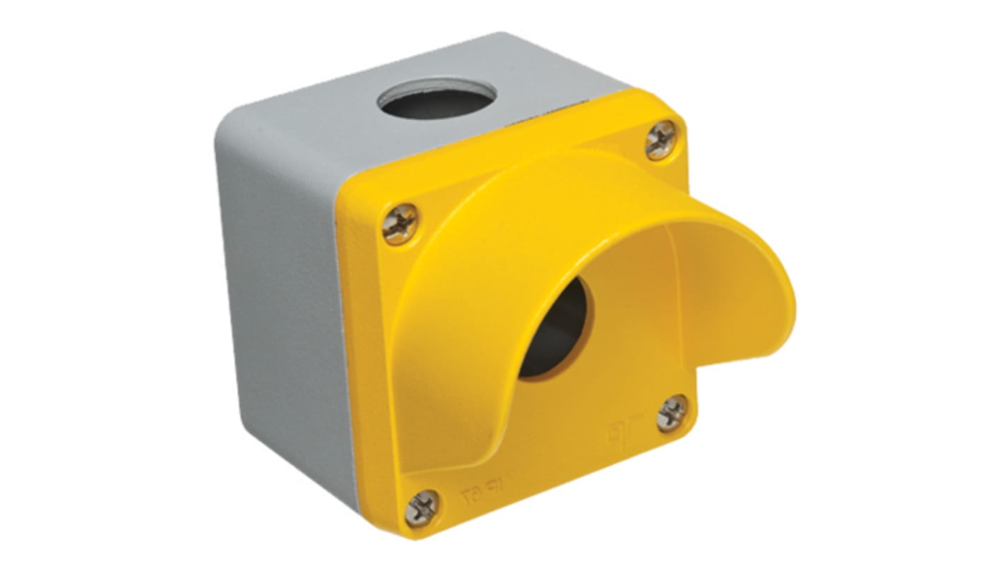RS PRO 单孔按钮盒, Φ22.5mm孔径, 黄色压铸铝外壳, IP65, 最高+70°C, 72mm x 72mm x 57mm