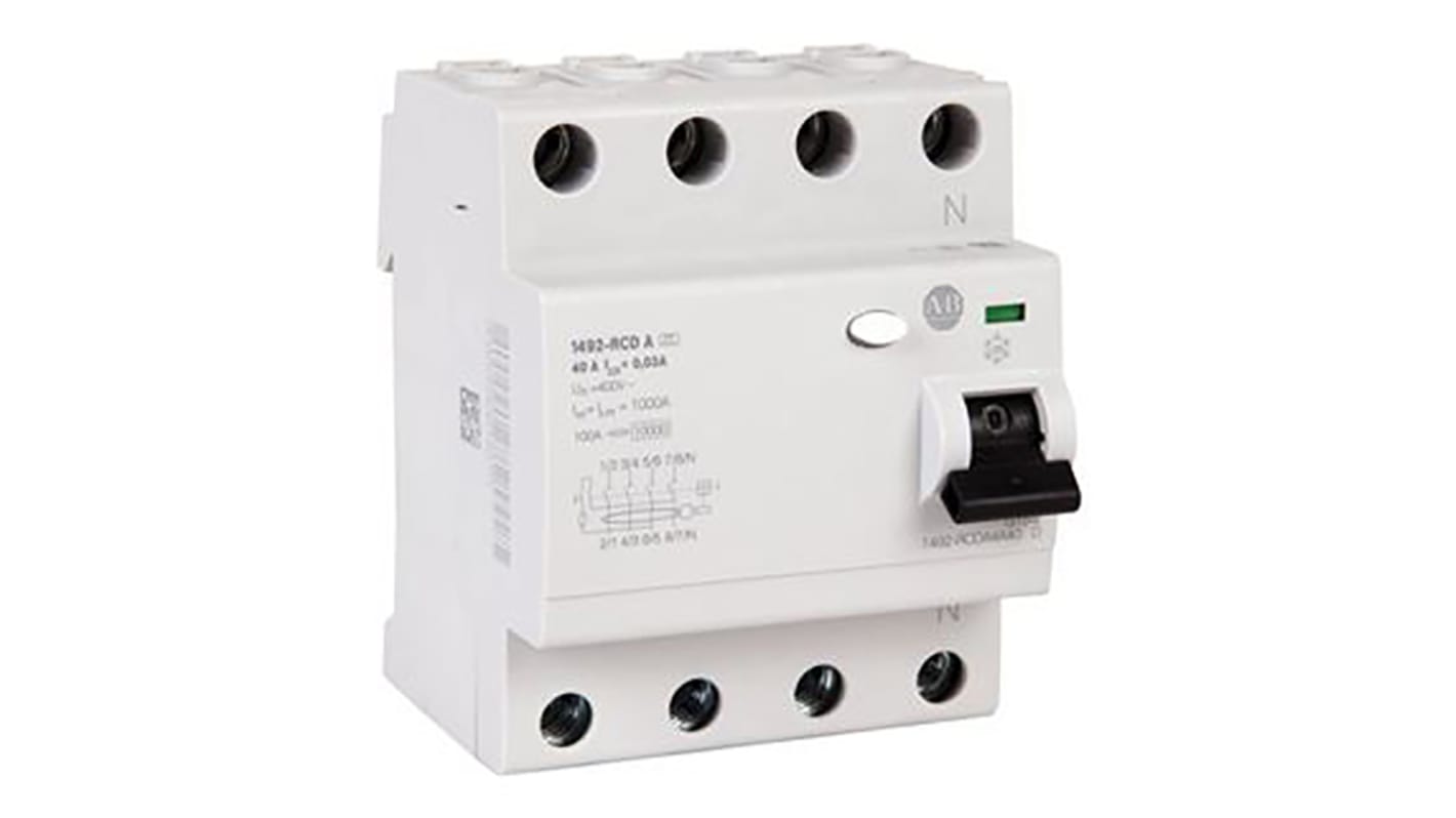 Interruptor diferencial Allen Bradley, 25A Tipo A, 3+N Polos, 500mA IEC/EN 61008, UL 1053