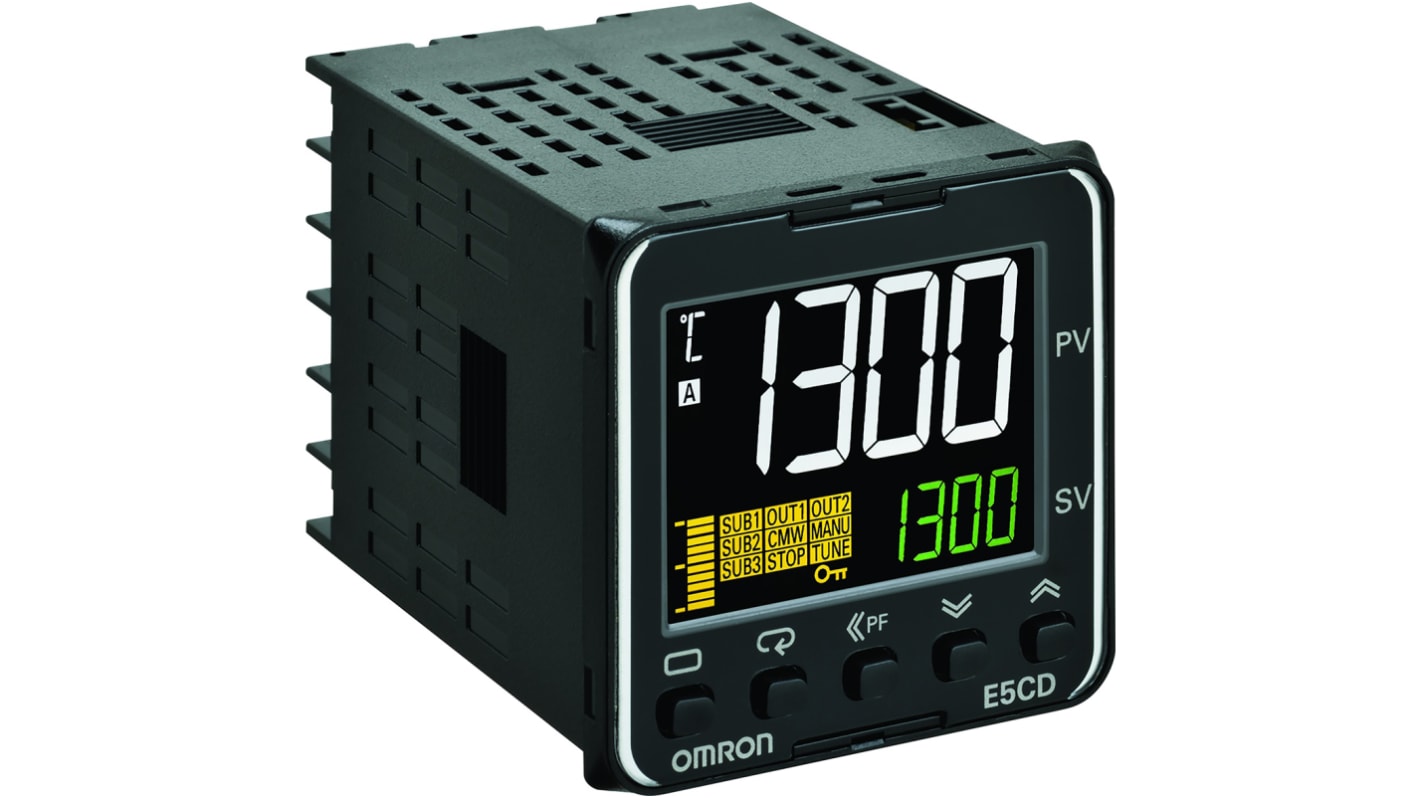 Omron E5CD Panel Mount PID Temperature Controller, 48 x 48mm 2 Input, 2 Output SSR, Solid State Relay, Logic, 24 V