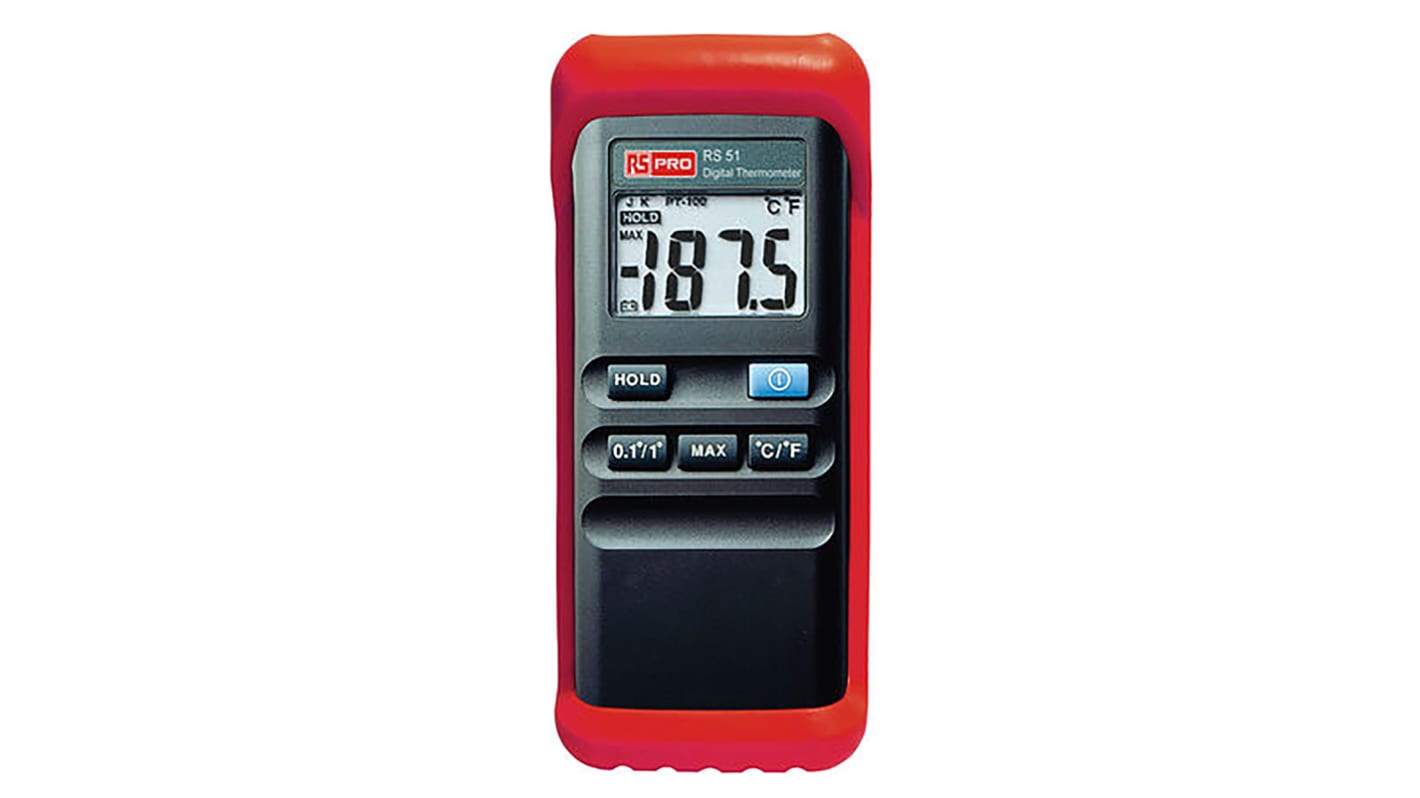 RS PRO Wired Digital Thermometer, K Probe, 1 Input(s), +1300 °C, +1999°F Max, ±0.3 % Accuracy - With SYS Calibration