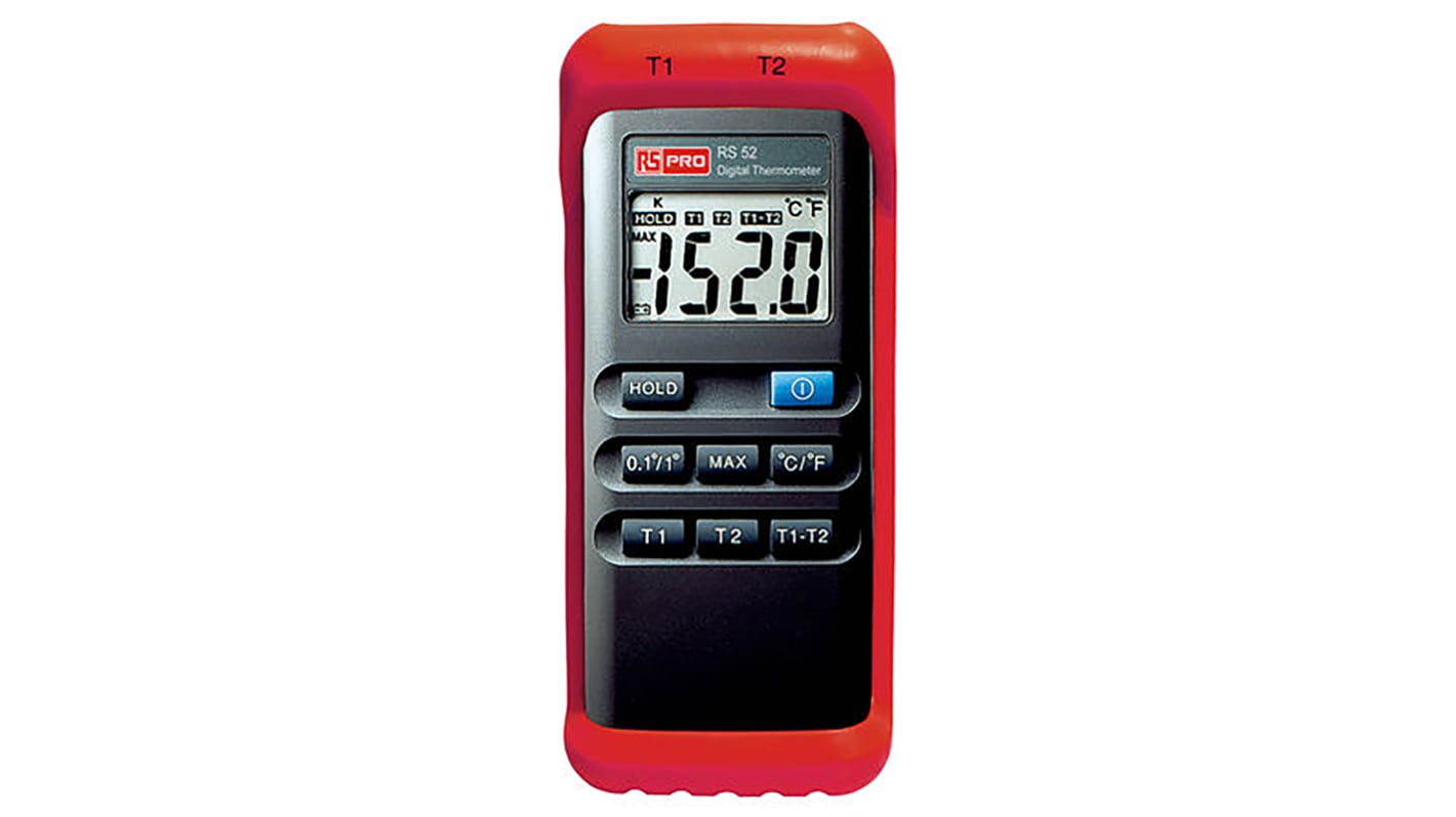 RS PRO Wired Digital Thermometer, K Probe, 2 Input(s), +1300 °C, +1999°F Max, ±0.3 % Accuracy - With SYS Calibration