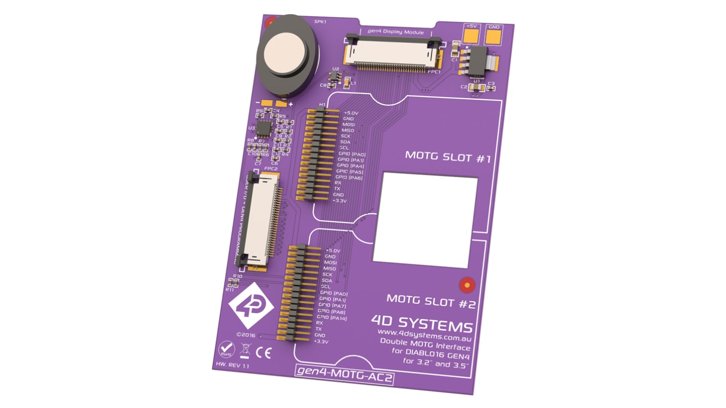 4D Systems MOTG AC2 Interface Board with 2 MOTG Slots for gen4 LCD Displays