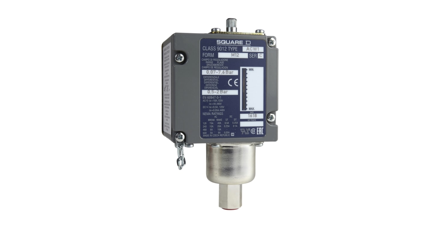 Telemecanique Sensors ACW Series Pressure Sensor, 0.07bar Min, 7.6bar Max, 1CO Output