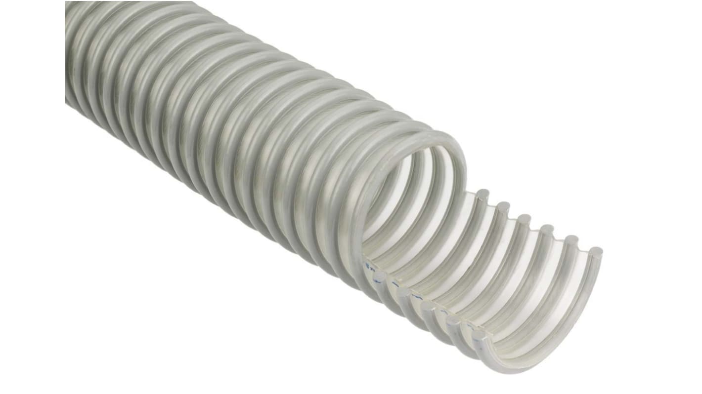 Conducto flexible, PUR, Transparente, gris, reforzado, Longitud 10m, Diám.int. 38mm, Diám.ext. 44.4mm, Radio de