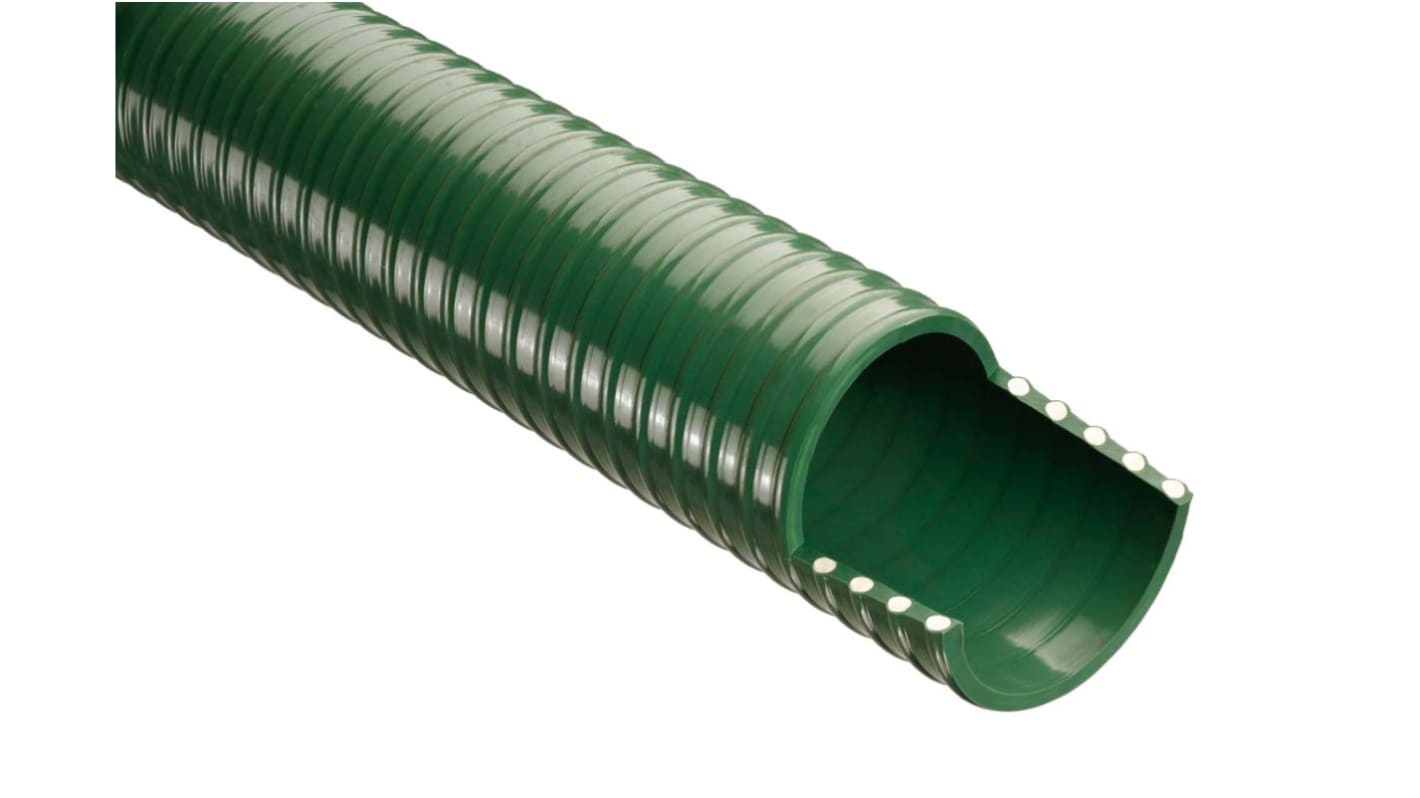 RS PRO PVC, Hose Pipe, 51.6mm ID, 60.9mm OD, Green, 10m