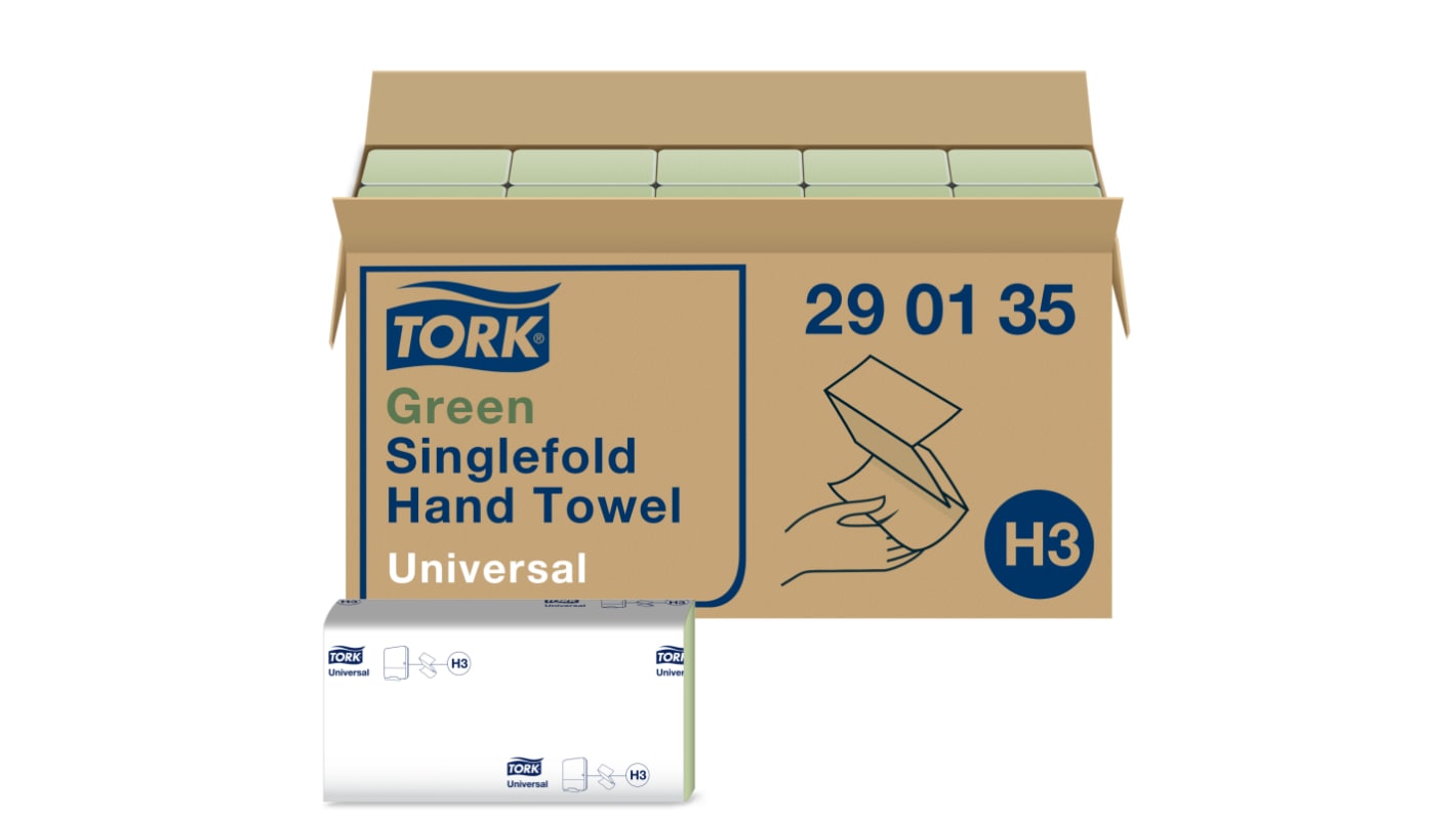 Tork Green Singlefold Hand Towel Universal Folded Green Paper Towel, 115 x 248 (Folded) mm, 230 x 248 (Unfolded) mm,
