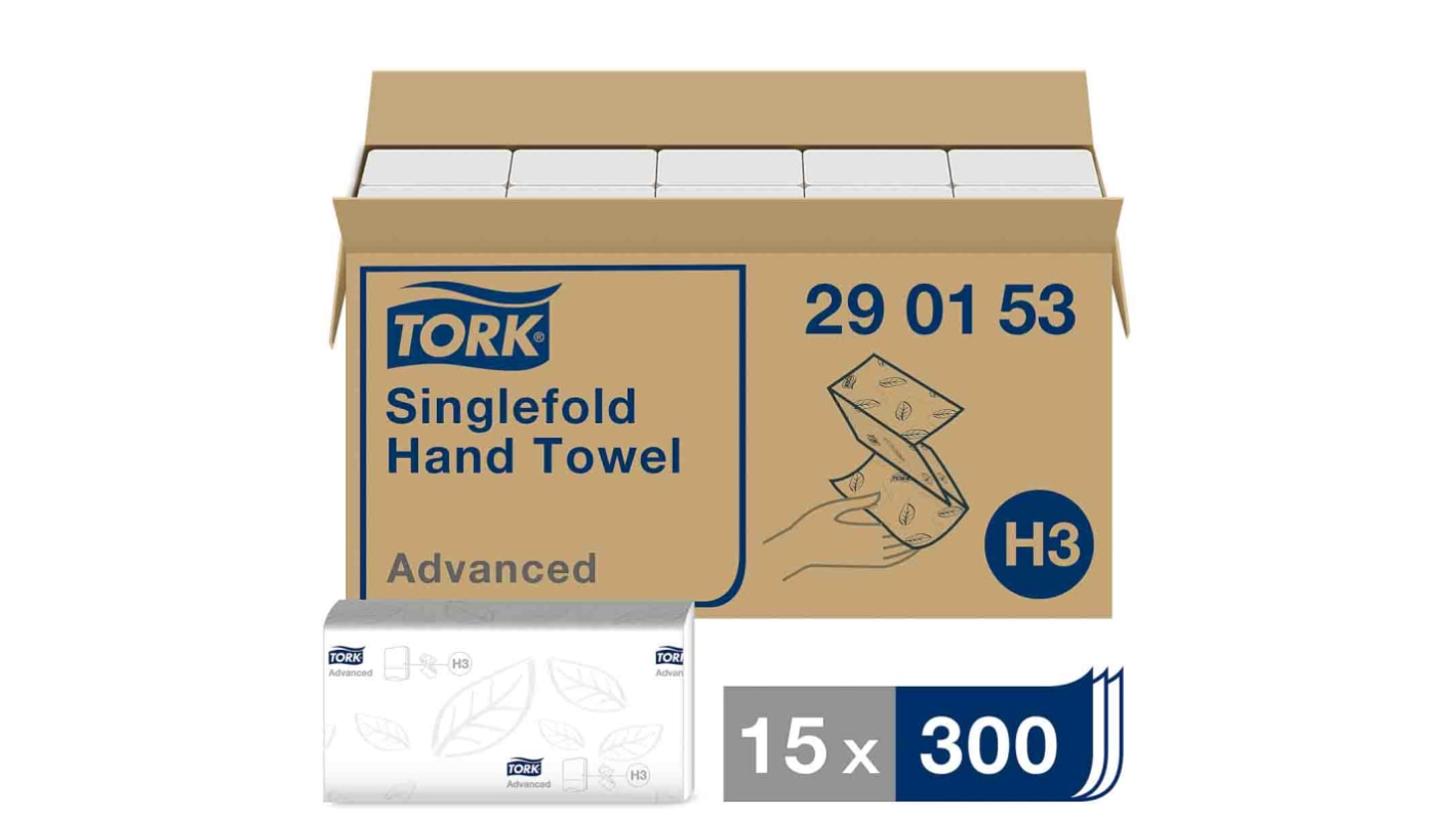 Tork Singlefold Hand Towel Universal Folded White Paper Towel, 115 x 225 (Folded) mm, 230 x 225 (Unfolded) mm, 2-Ply,