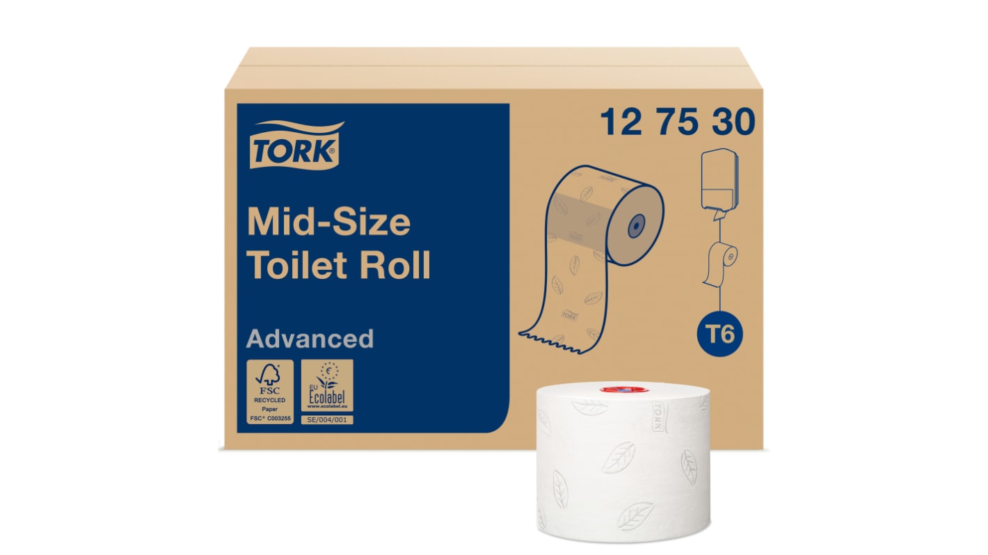 Tork Weiß Toilettenpapier, 2-lagig, 27 x Rollen Compact Mid Size Advanced Mittelgroß