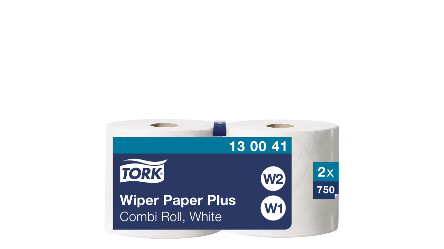 Toalla de Papel Tork Wiping Paper Plus / Rollo Blanco de 2 capas, 750 x 2 Hojas de 255 m x 235mm