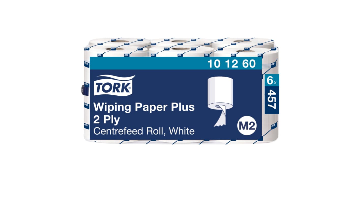 Toalla de Papel Tork Wiping Paper Plus / Rollo Blanco de 2 capas de 160 m x 194 mm