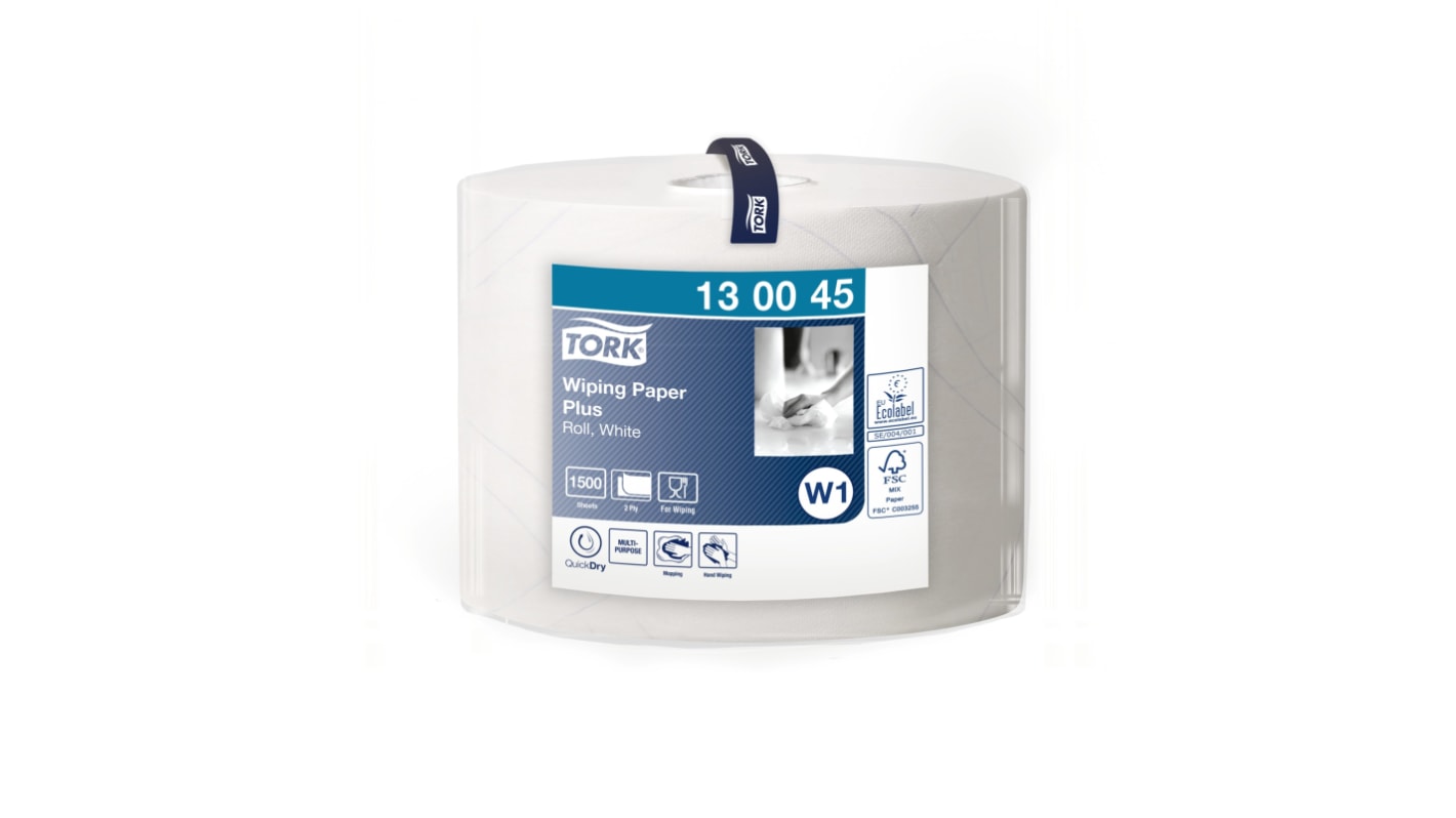 Tork Tork Wiping Paper Plus Rolled White Paper Towel, 510 m x 235mm, 2-Ply, 1500 Sheets