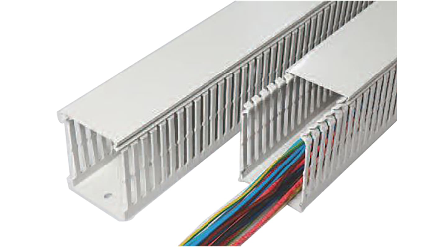 SES Sterling GN-HF-A6/4 Grey Slotted Panel Trunking - Open Slot, W60 mm x D100mm, L2m, Halogen Free PC/ABS